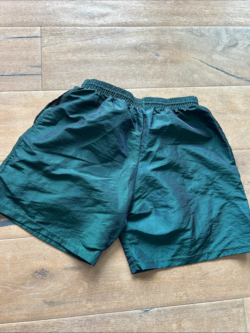 surf style Men's Athletic Shorts in Dark Green with Neon Pink Patch